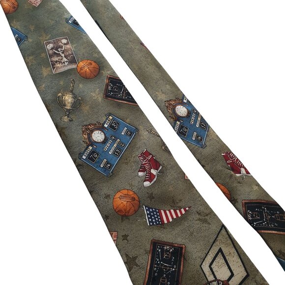Vintage Americana Sports Themed Necktie Featuring Basketball Coach Team Trophies - Picture 2 of 6